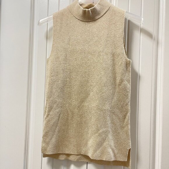 Banana Republic Sleeveless Shimmer Mock Neck Knit Top Beige – XS - Picture 4 of 9